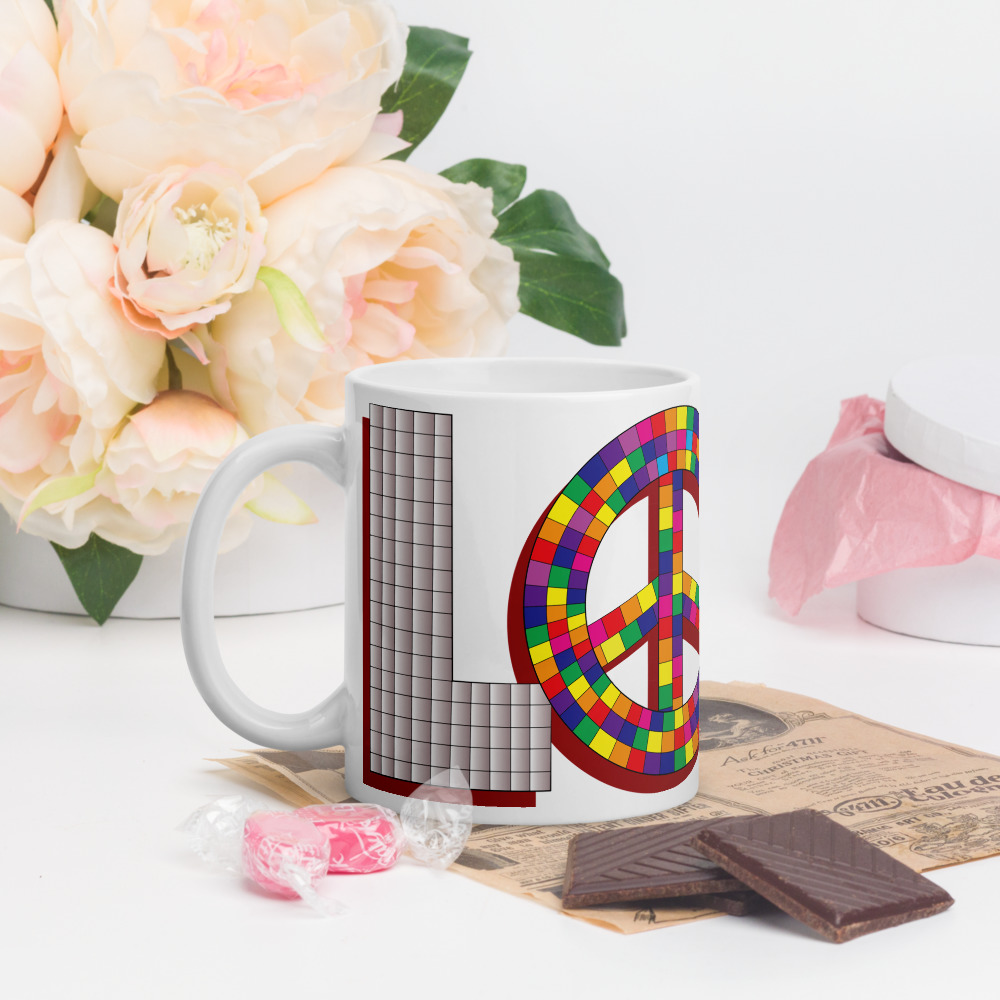 Love and Peace White glossy mug